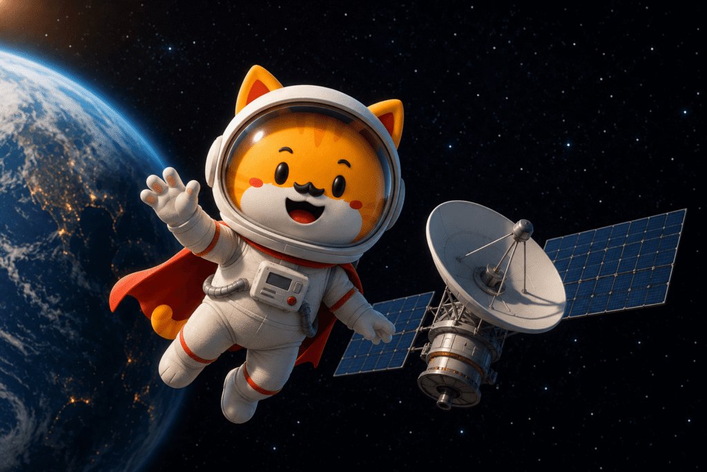 darwin se encuentra en el espacio y a su lado hay un satelite de internet