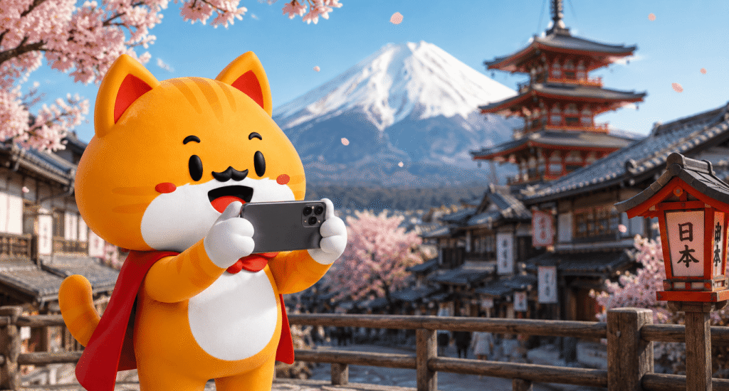 darwin se encuentra fotografiando unos edificios japoneses
