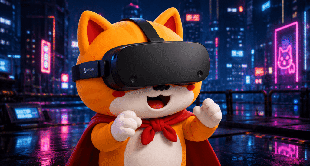 darwin is teasting the new steam frame, its playing a new game in this device
